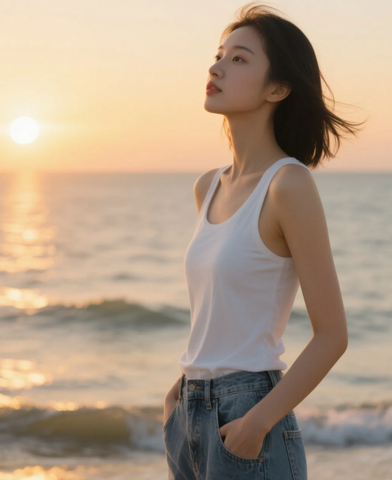从日出到心动的距离，海边少女的背影故事