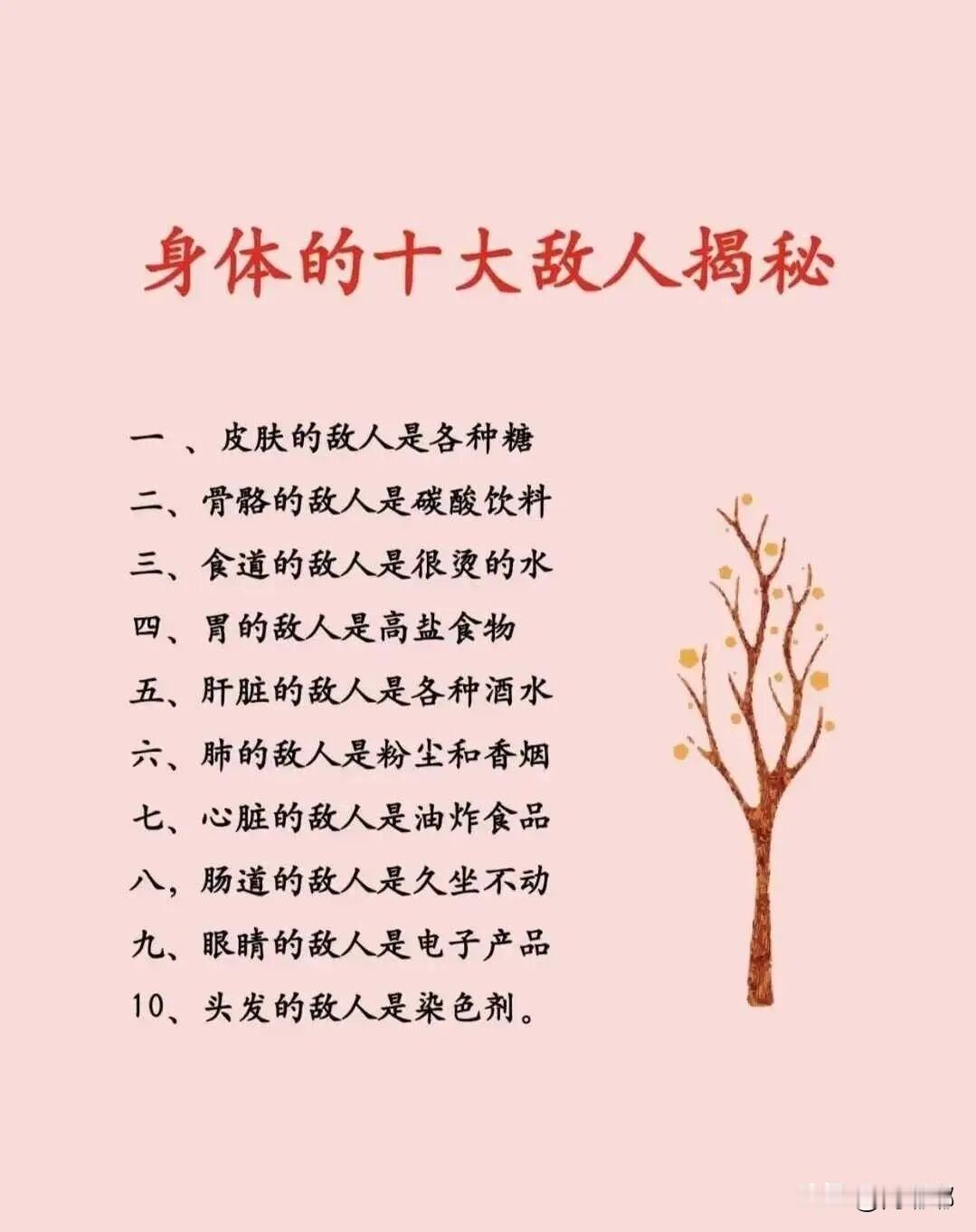 身体的十大敌人揭秘。[祈祷]一起来看一下身体里潜伏的“敌人”，这些家伙表面看着亲