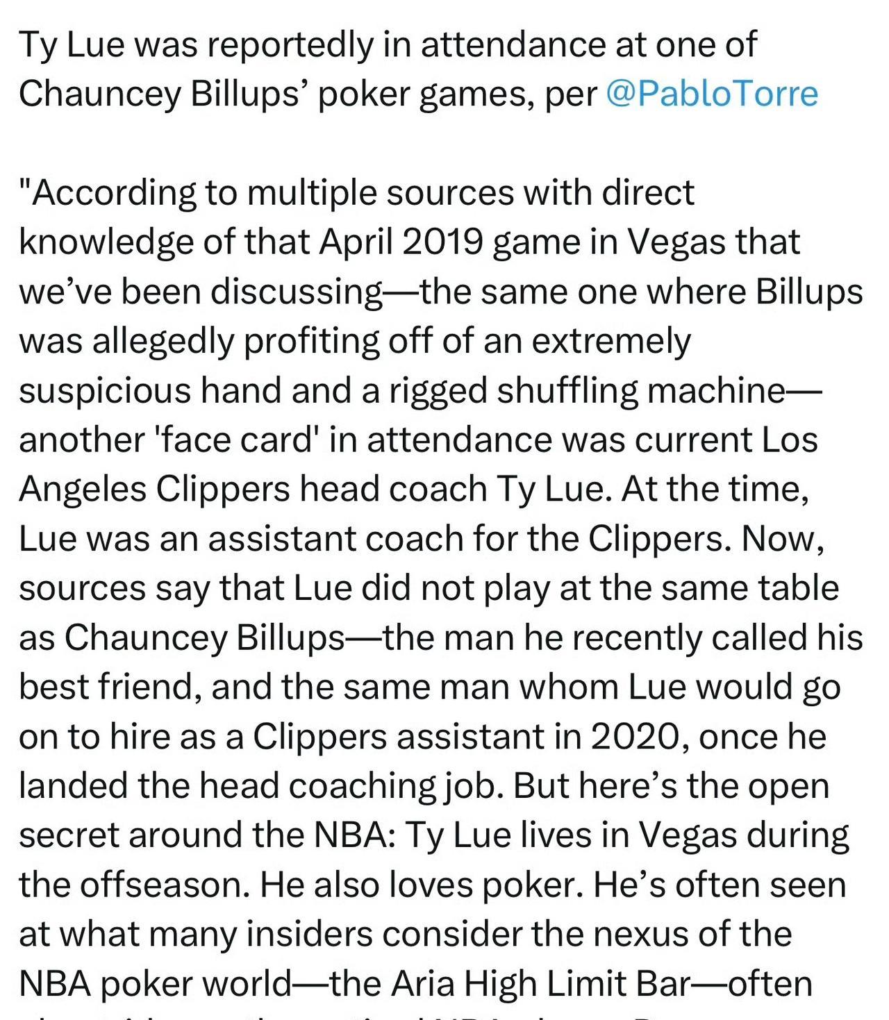 据报道,泰伦·卢曾出席比卢普斯的一场扑克牌局:“根据多位直接了解2019年4月