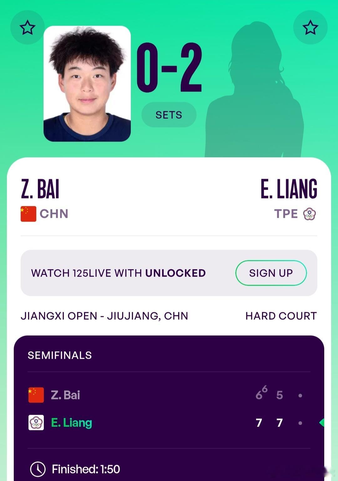 WTA125九江站🇨🇳女单半决赛白卓璇🇨🇳6-7(6)/5-7不敌中国台