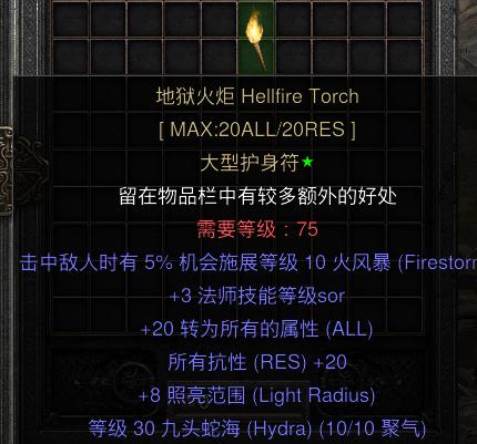 暗黑二重制版国服战网拍卖极品之法师火炬暗金火炬，挑战6BOSS的战利品。6B