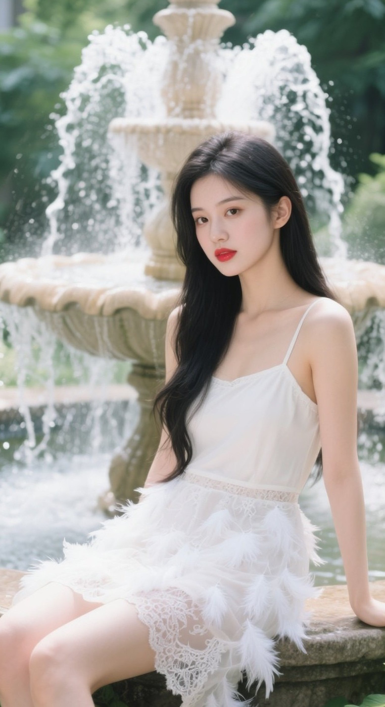 喷水池旁少妇优雅风情喷水池写真