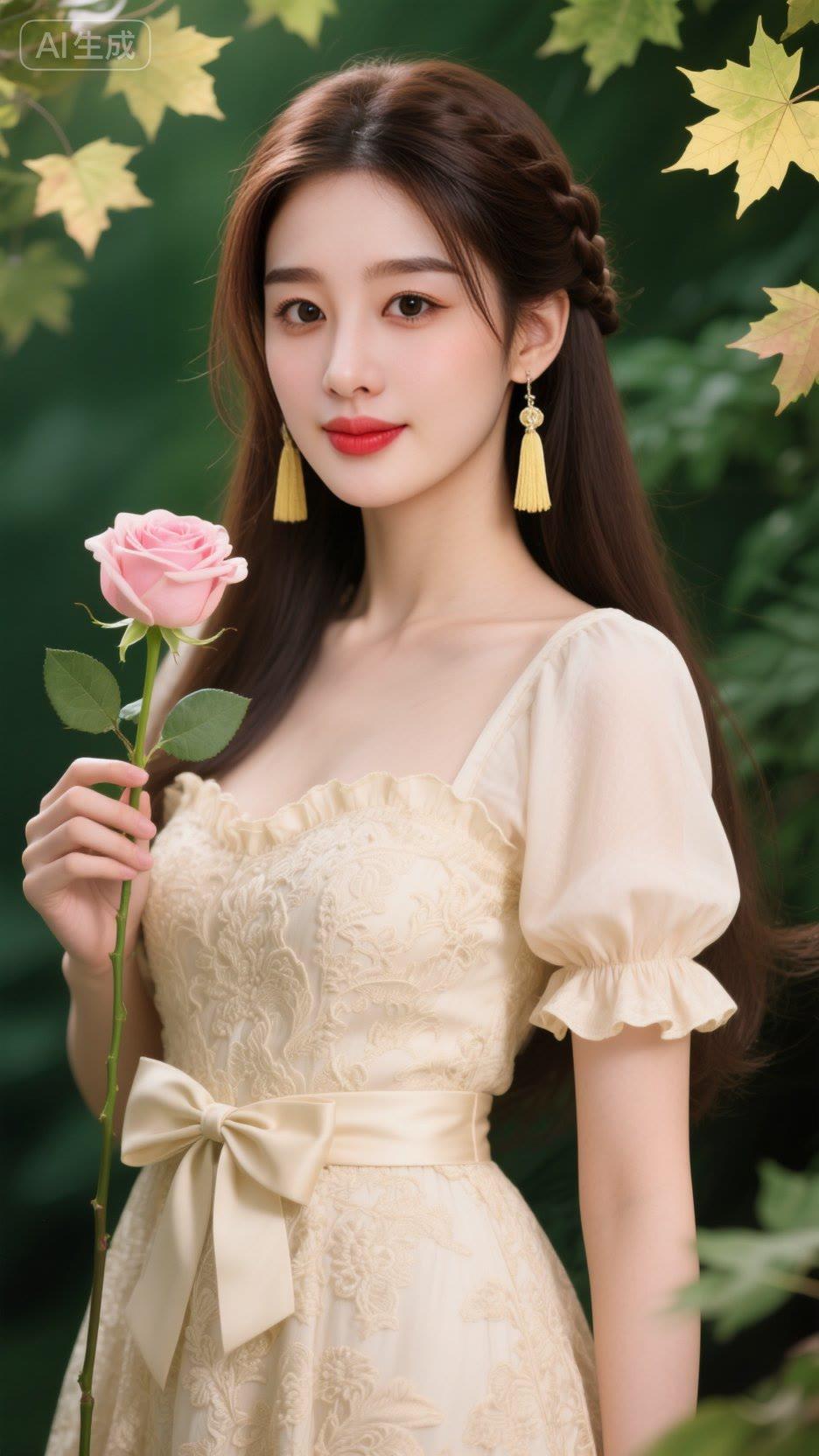 秋日玫瑰与复古裙摆的完美结合，尽显优雅与浪漫。