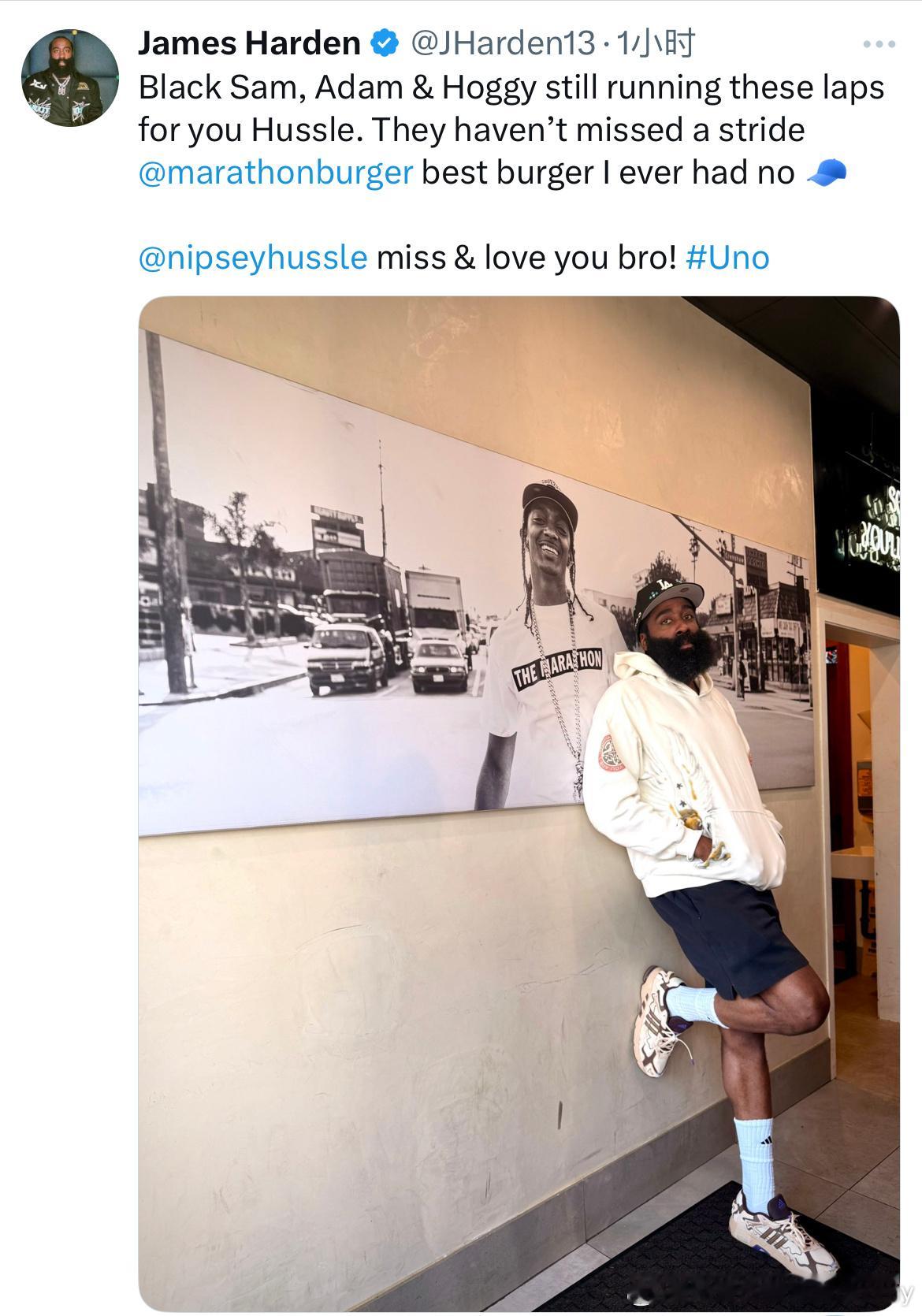 登哥发推怀念逝去的好兄弟NipseyHussle。这照片也太帅了。​​​