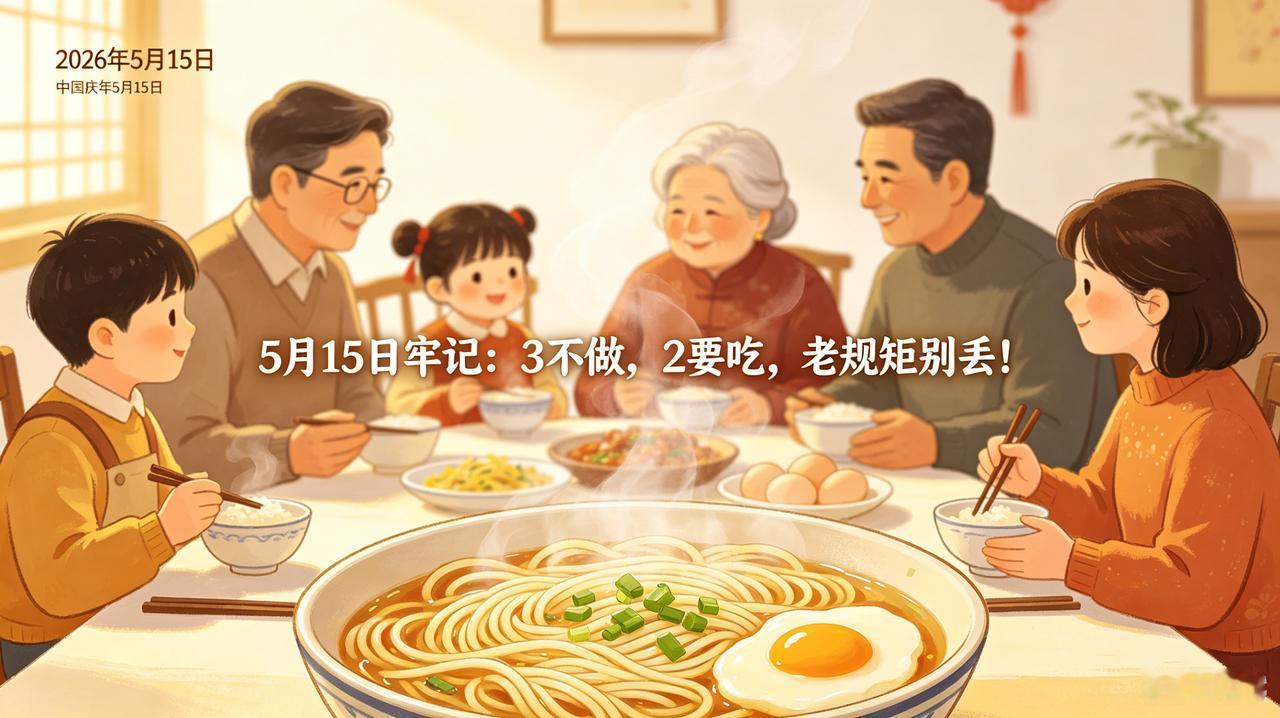 5月15日牢记：3不做，2要吃，老规矩别丢！2026年5月15日，这天可不一