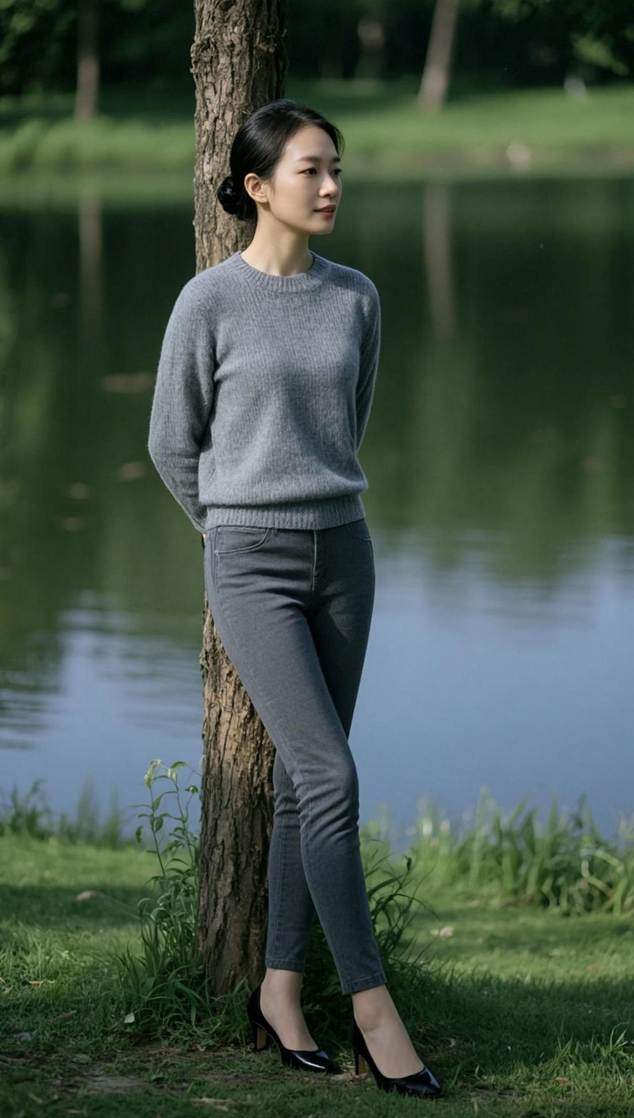 AI湖畔静影优雅气质写真颜值随拍热门话题穿搭