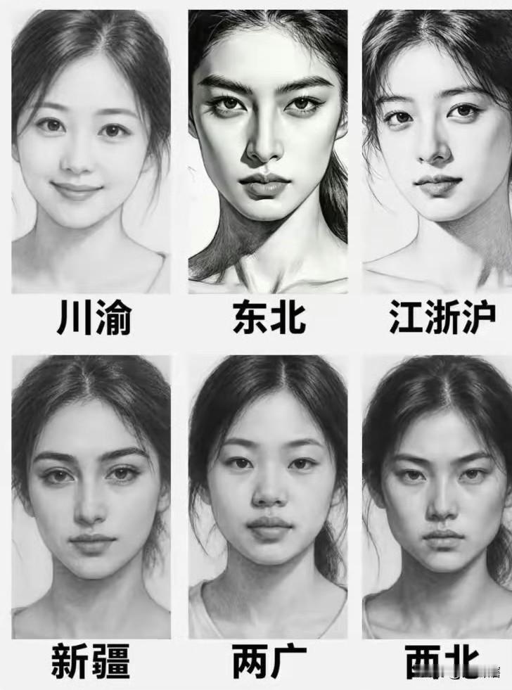 新疆果然盛产美女，这就是一副普通人高攀不起的模样，两广和西北眼神刚毅，看着就是勤