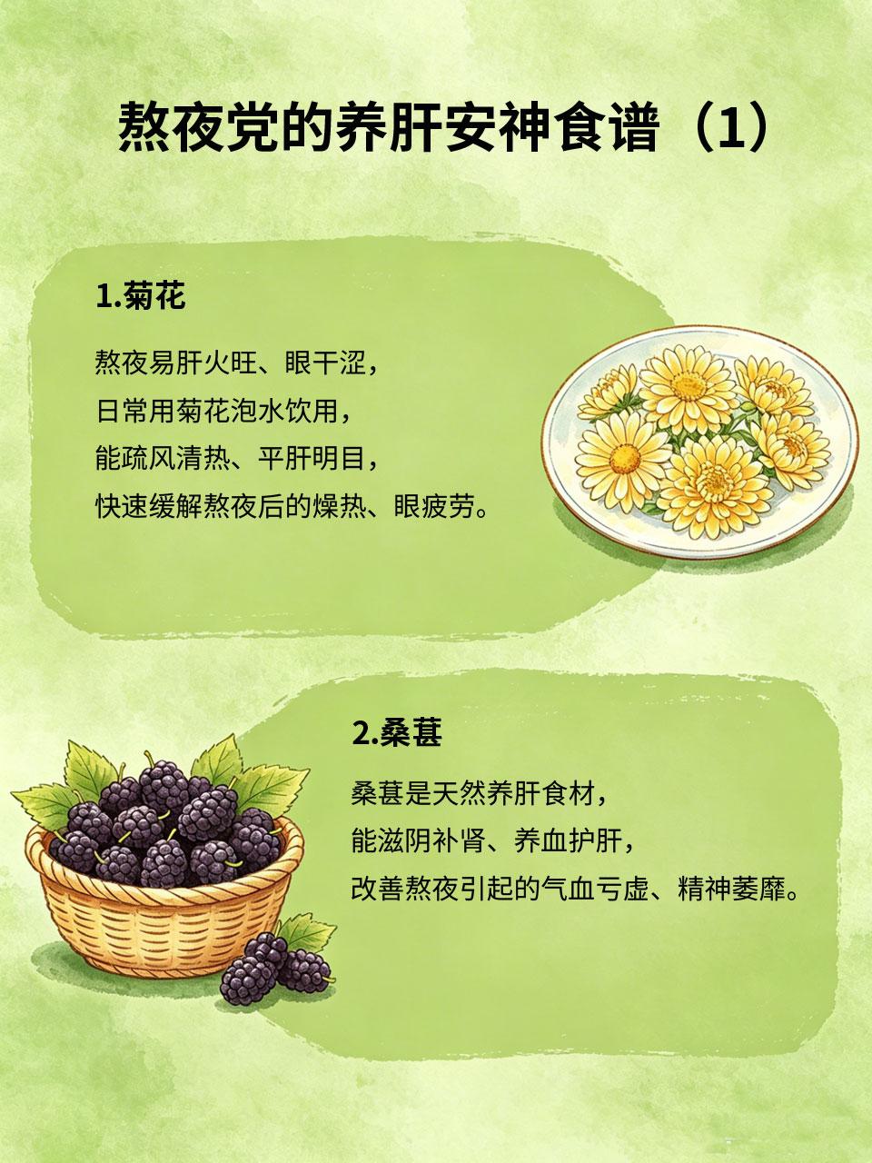 熬夜党自救食谱，养肝安神恢复精气神长期熬夜、作息不规律，容易导致肝火旺盛、精神