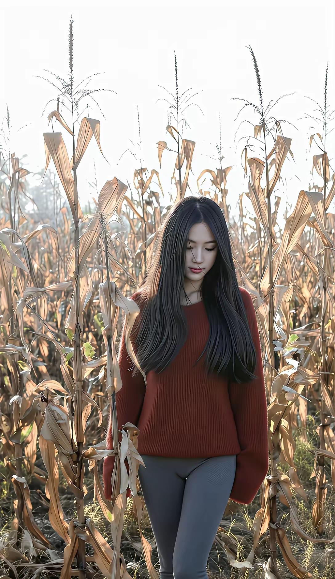 秋风起，稻田里，美人倚。