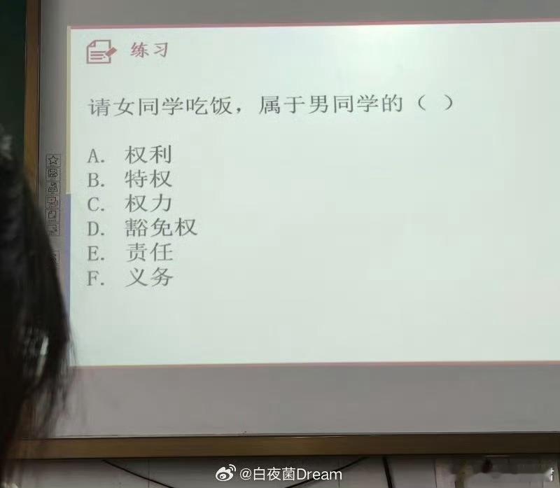 请女同学吃饭，属于男同学的()​？​​​