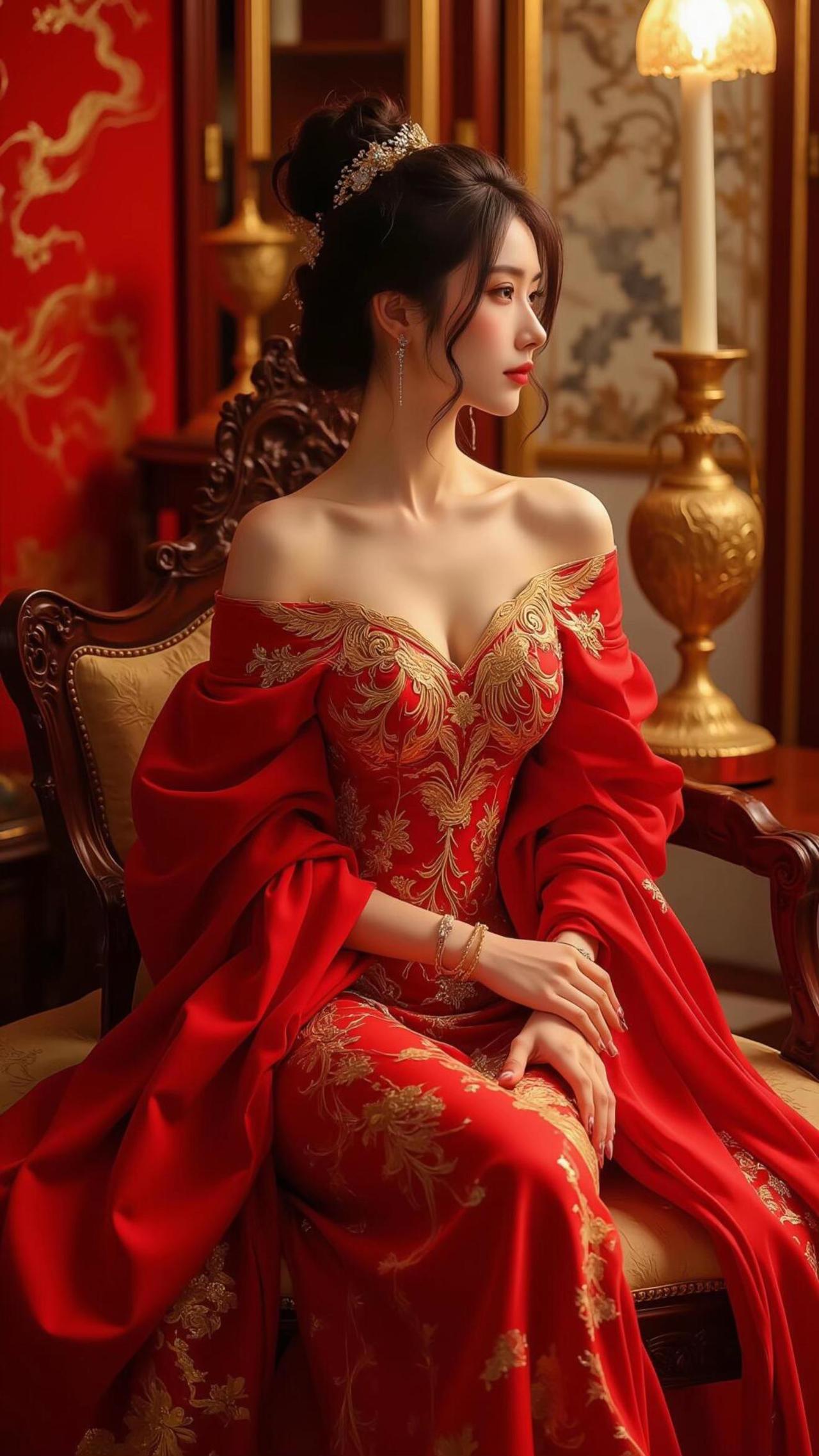 红色系！美丽，优雅！红色红色气质裙子大红色系穿搭别致设计感红色红色欣赏