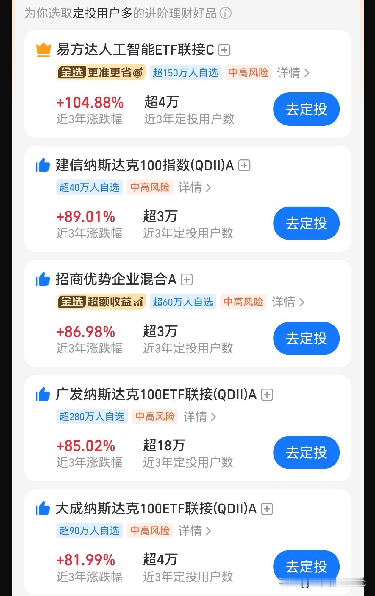 网络推荐的基金基本上都是最近涨的很好，按这个思路，你刚好定投在高估值时刻，要牢记