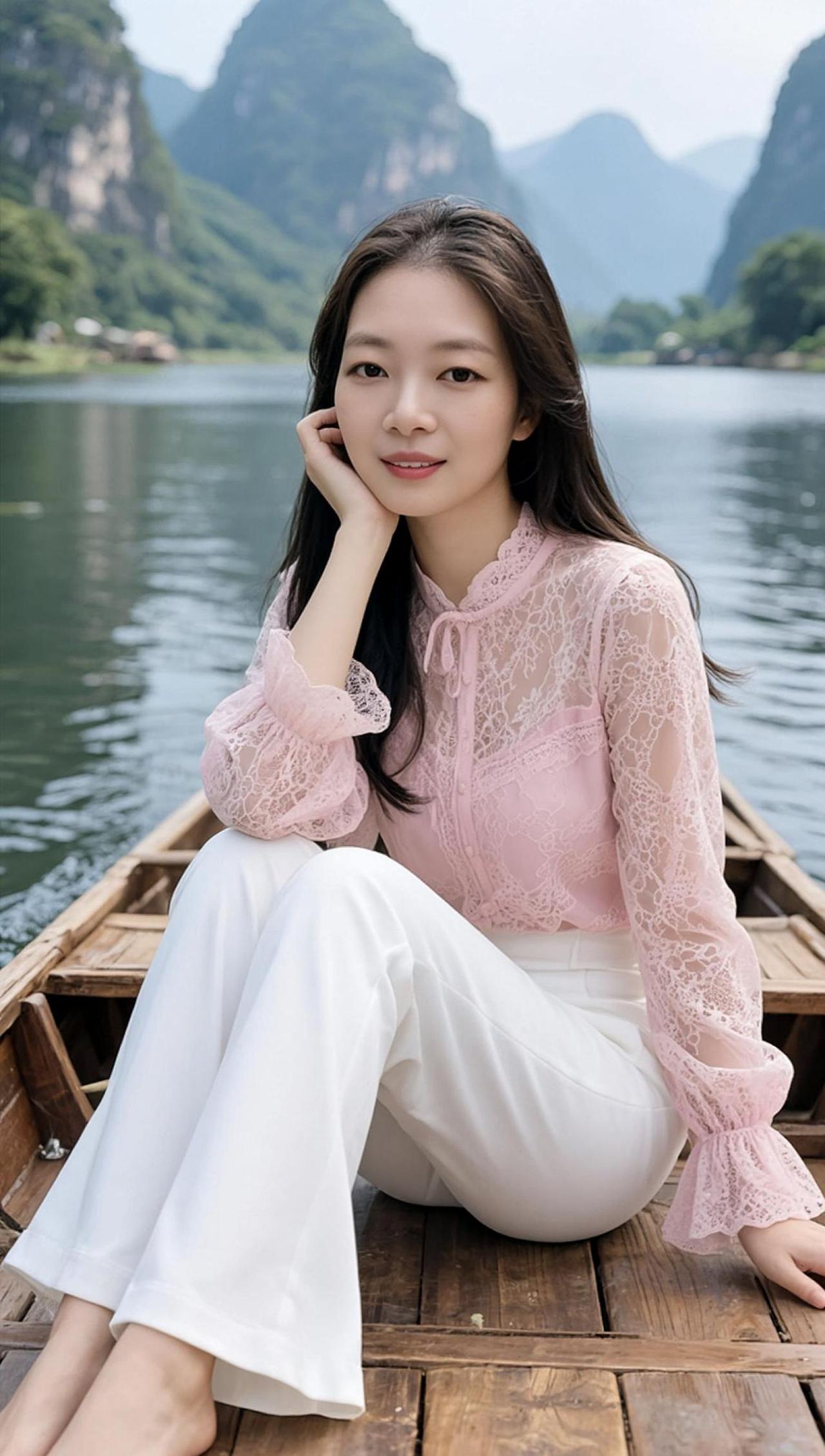 AI湖畔柔美照甜系女孩少女写真穿搭颜值