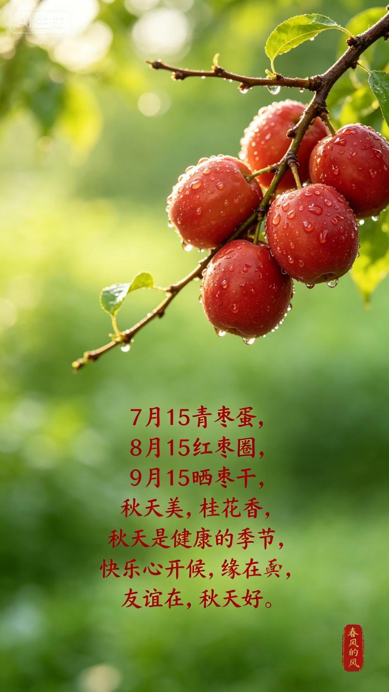 家乡的红枣树，7月15红枣青，8月15红枣圈，9月15晒枣干。一年一度秋风起，