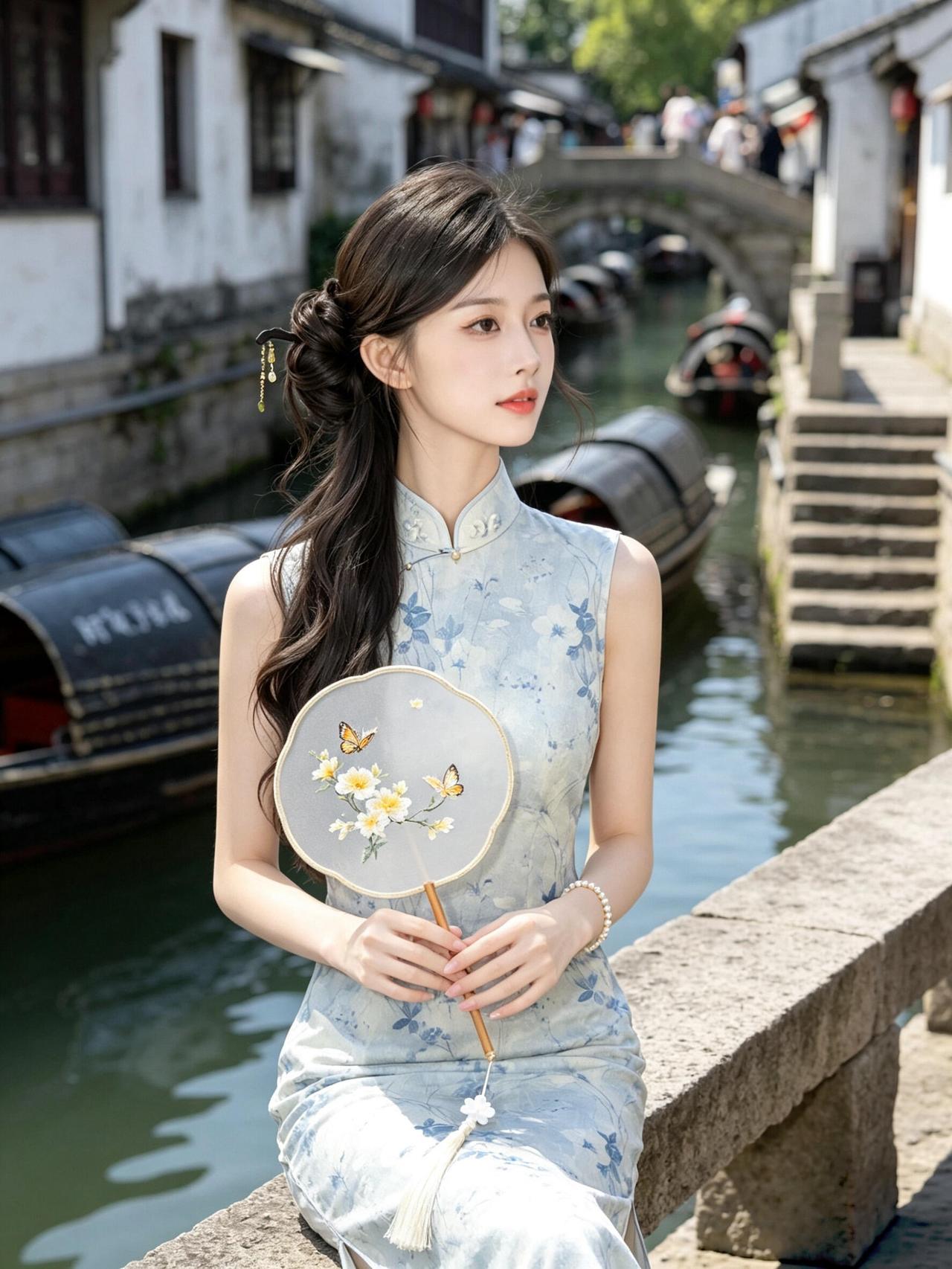 水乡美人倚桥立