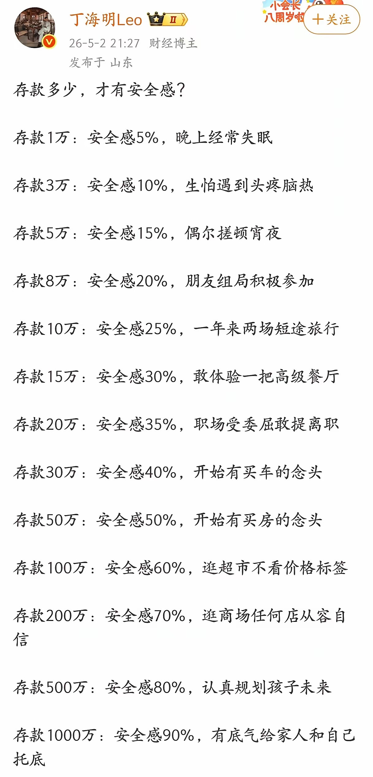 存款多少才有安全感？