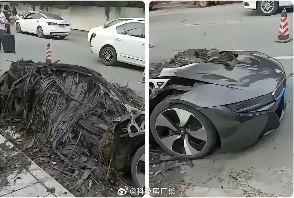 碳纤维车身燃烧后的样子，想知道你的是不是烧一下就知道了，反正都已经折断了​​​