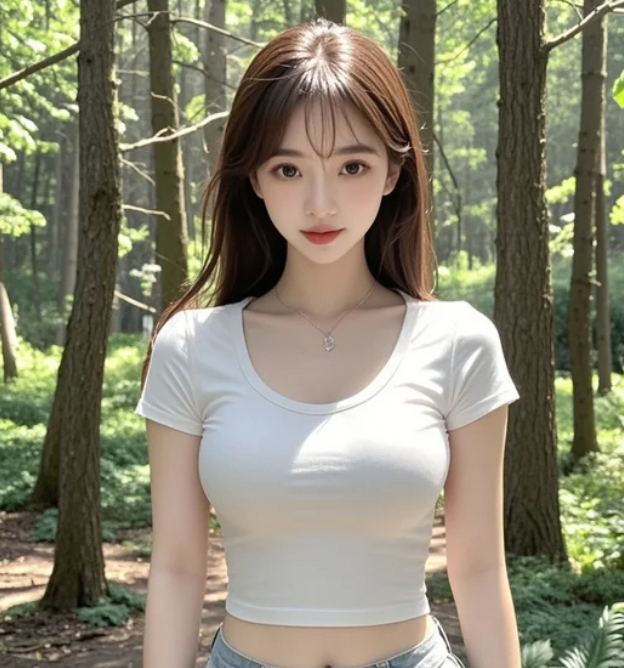 她漫步在森林小径，每一步都是诗
