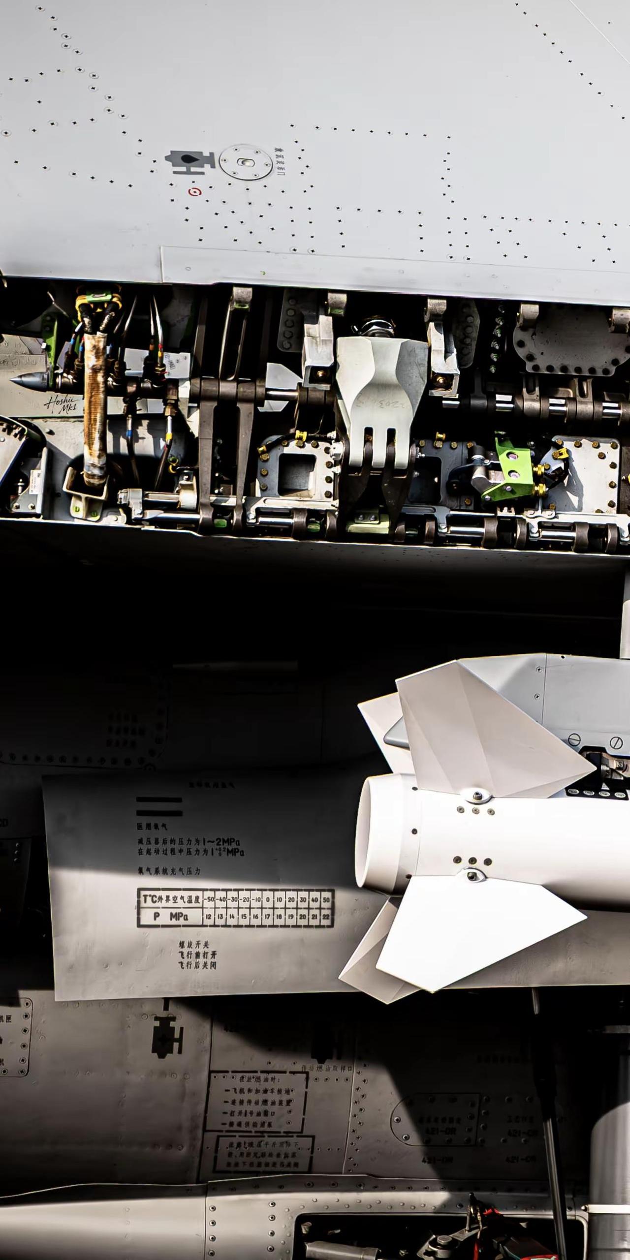 三折叠，怎么折，都有面。J15T铰链结构及翼下挂载PL12细节特写追飞机的人