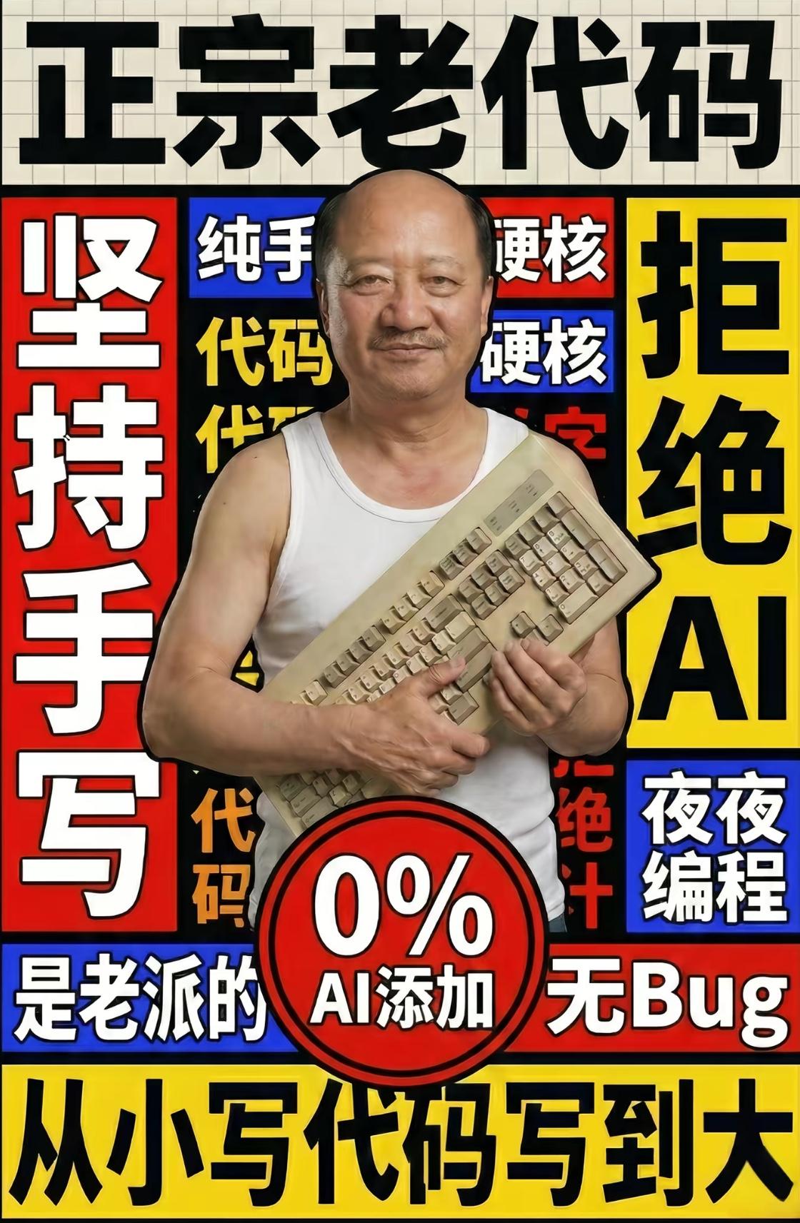 以后手写代码成了工匠[捂脸哭][捂脸哭]网上看到的图片，就像现在很多行业强调古法