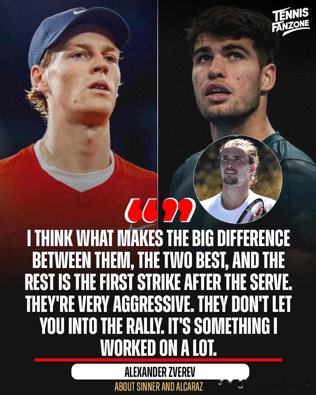 “他们不给你喘息的机会。”亚历山大·兹维列夫深入剖析了顶尖球员之间的区别，重