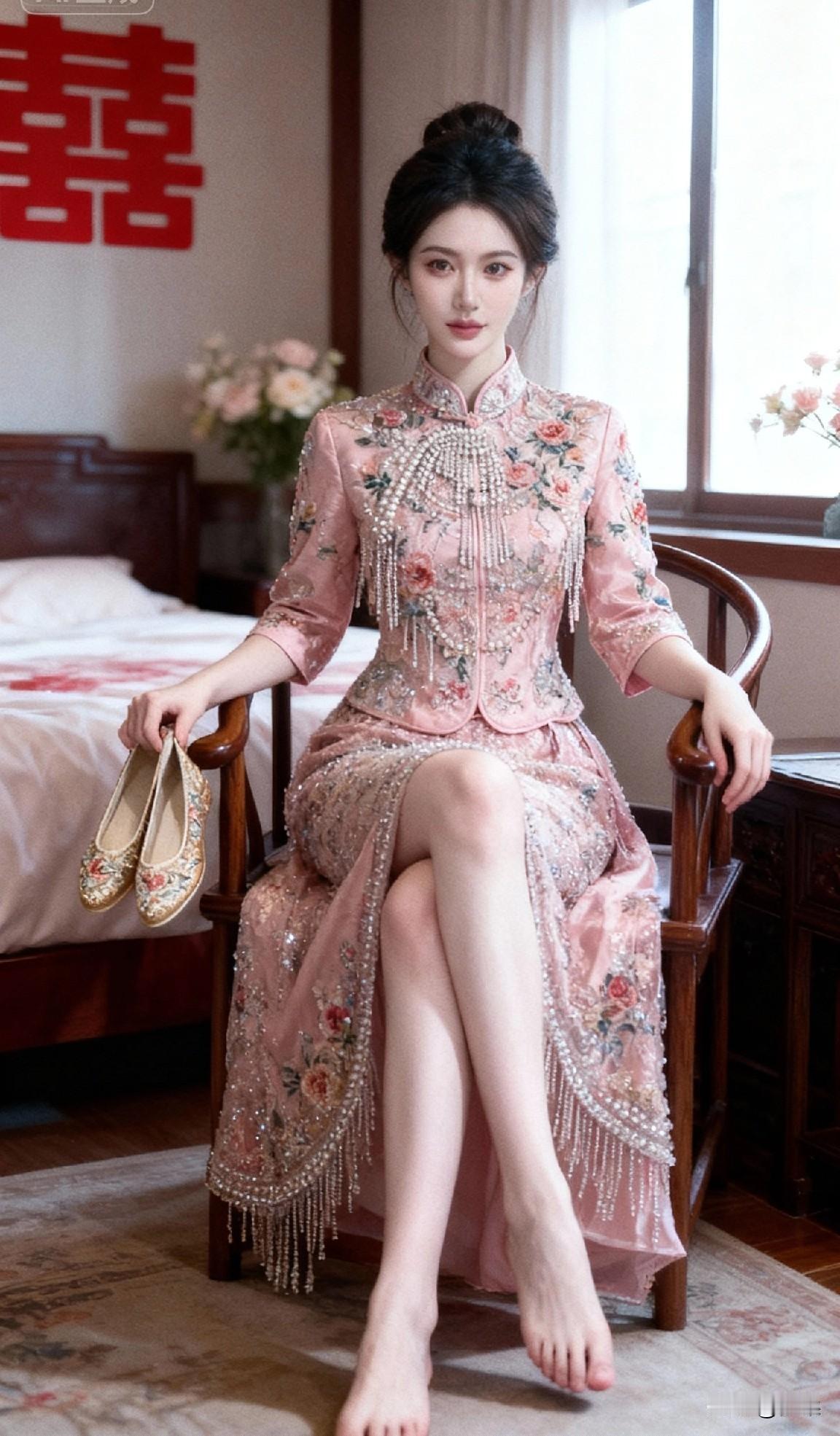 最美旗袍新中式旗袍美女旗袍古典美女旗袍美人照美女旗袍照新娘！红妆美人坐，