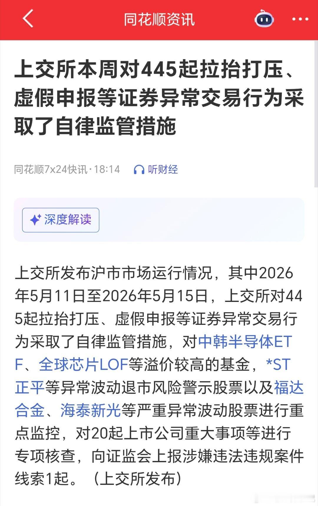 【监管风暴来袭！上交所一周出手445次】👊就在今天，证监会刚发布了衍生品交易新