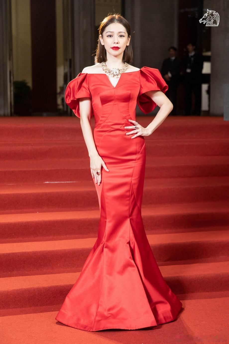 徐若瑄55届金马奖的红毯造型，ZacPosenFall2018红色礼服配T