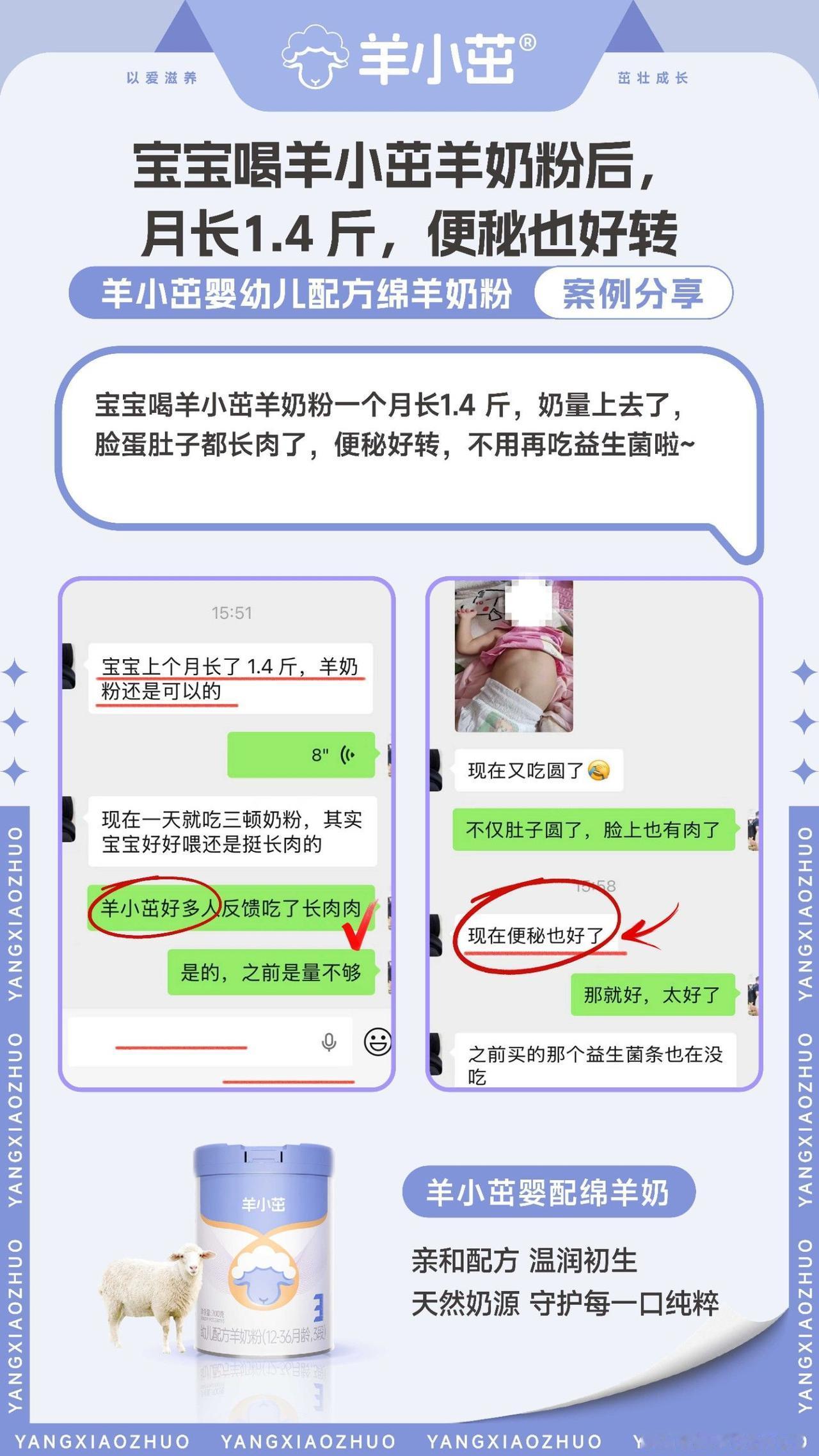 💁♀真实宝妈反馈：宝宝喝羊小茁绵羊奶月长1.4斤，✨脸蛋肚子都长肉，便秘好转