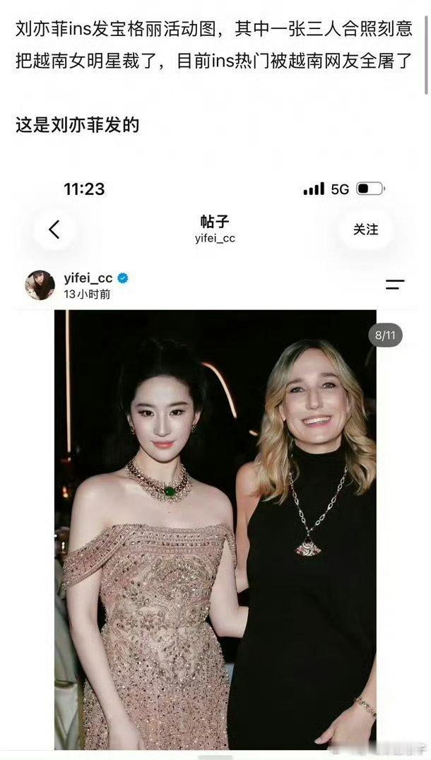 刘亦菲删除照片神仙姐姐大翻车了，为什么要裁掉人家呀[捂眼睛]​​​