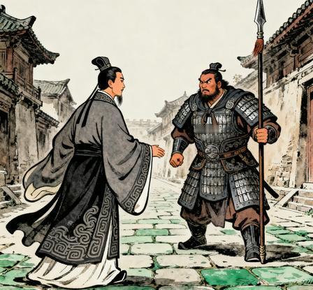 廉颇问蔺相如，我堂堂大将军，你一个文官，凭什么比我官大。这话问得直接，也问得憋屈