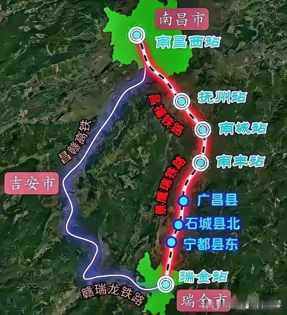 江西省有一条高铁设想与规划，它从省会南昌出发，途经抚州等地，最终抵达瑞金市。这条