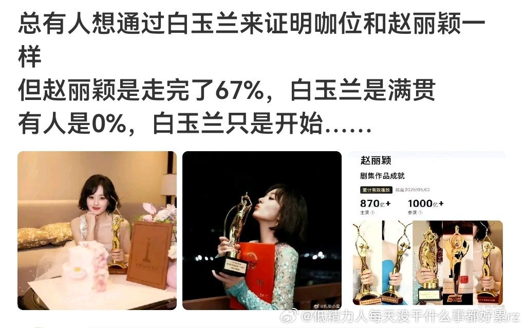 嗯，意外丽粉丝【暂时】没有强踩白玉兰吹飞天了，而是更多说自己已有的奖多，+展望满