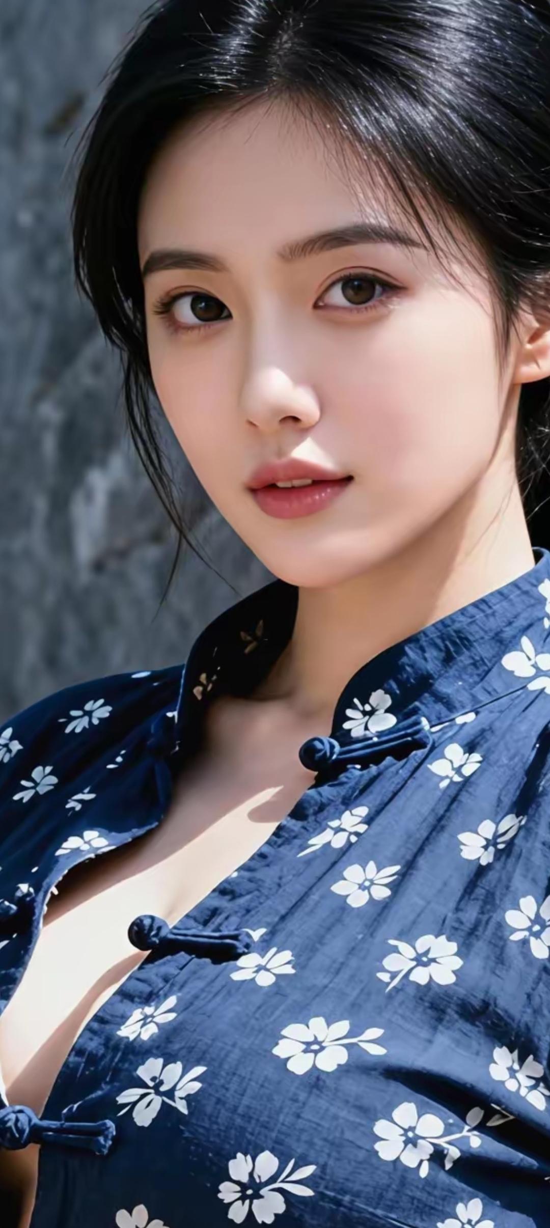 清新蓝花旗袍，优雅气质女神🌸✨