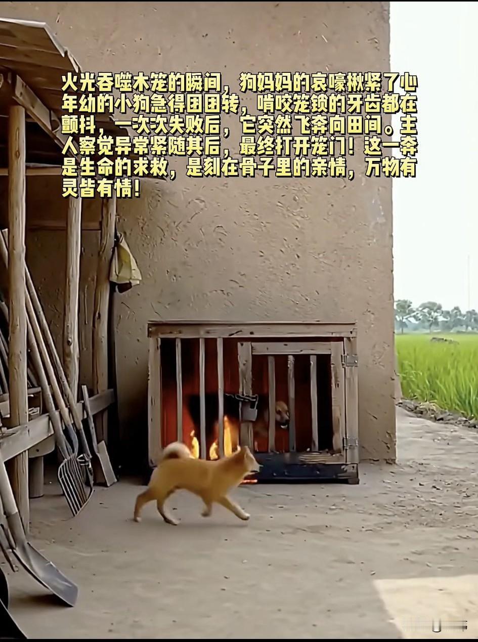 泪目了！一位大哥养了一只狗妈妈，后来它生了一只小奶狗。这天大哥去地里忙活了，就把