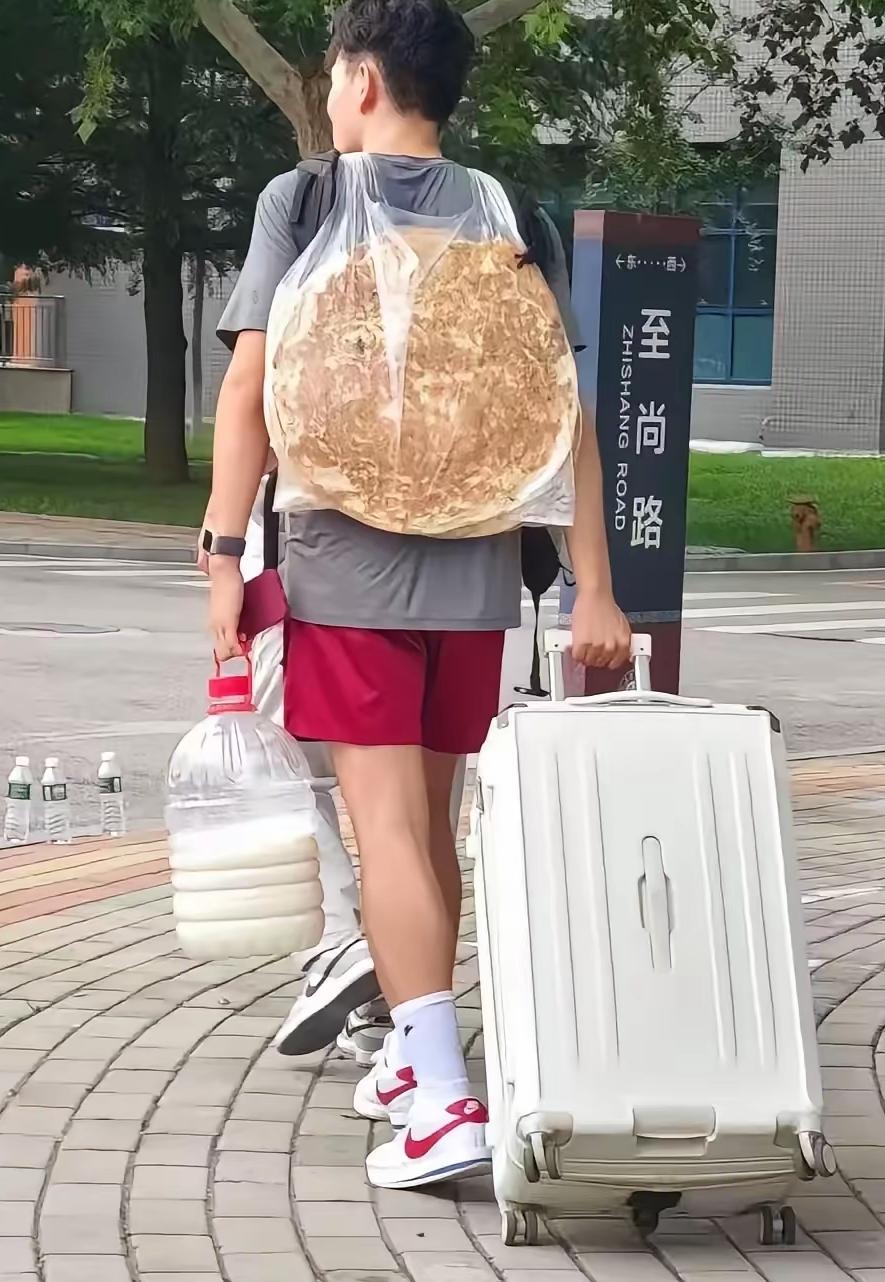 拉着塞满衣服的行囊，背着母亲天不亮就烙好的金黄大饼，提着父亲赶早挤得还温热的羊奶