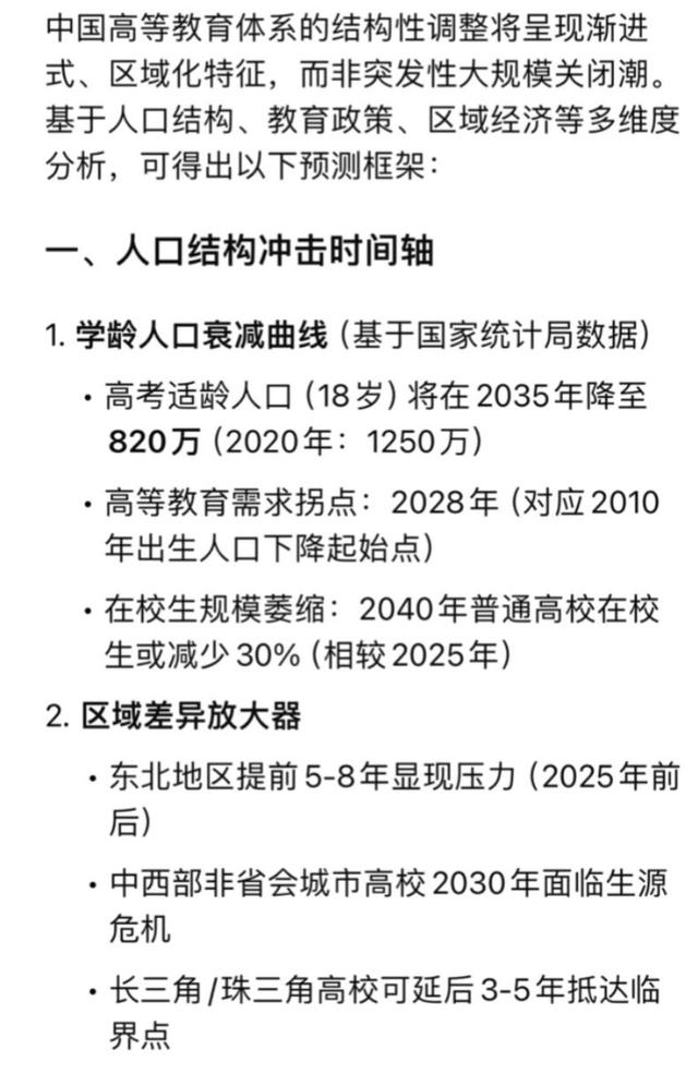 高校多少年后会迎来关闭潮? Deepseek这么说!