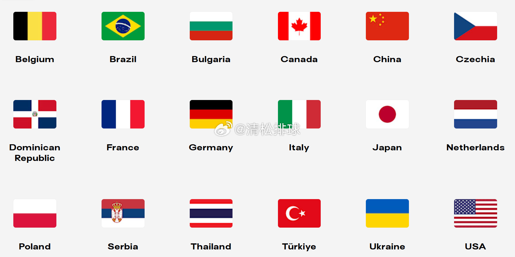 2026年世界女排联赛参赛球队亚洲：中国🇨🇳、泰国🇹🇭、日本（3支）欧洲