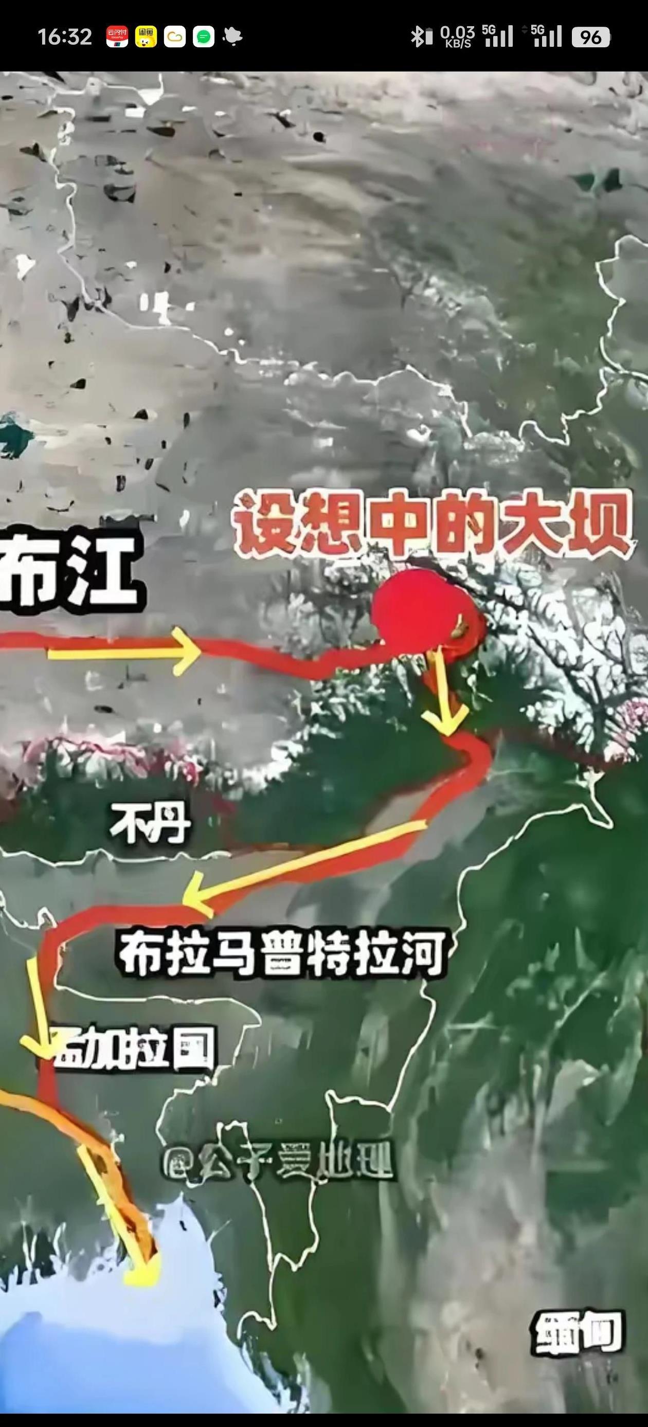 地图上显示雅鲁藏布江水电工程离印度还很远。实际上雅鲁藏布江水电工程仅离中印实控