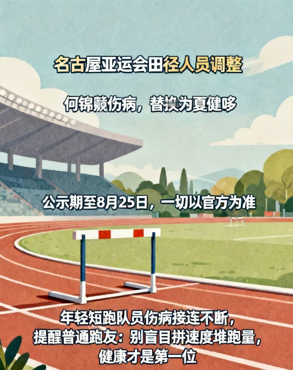 名古屋亚运会田径人员调整！何锦櫶伤病，替换为夏健哆。何锦櫶既是百米选手，也