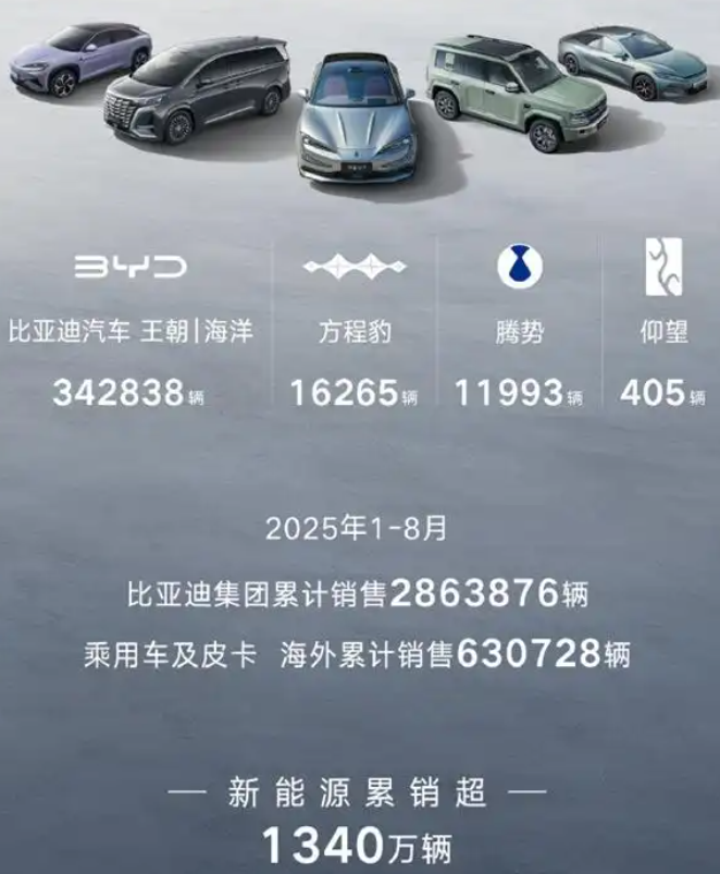 太突然了，本以为比亚迪把8月373626辆拿出来的时候是王炸，但看到累销1340