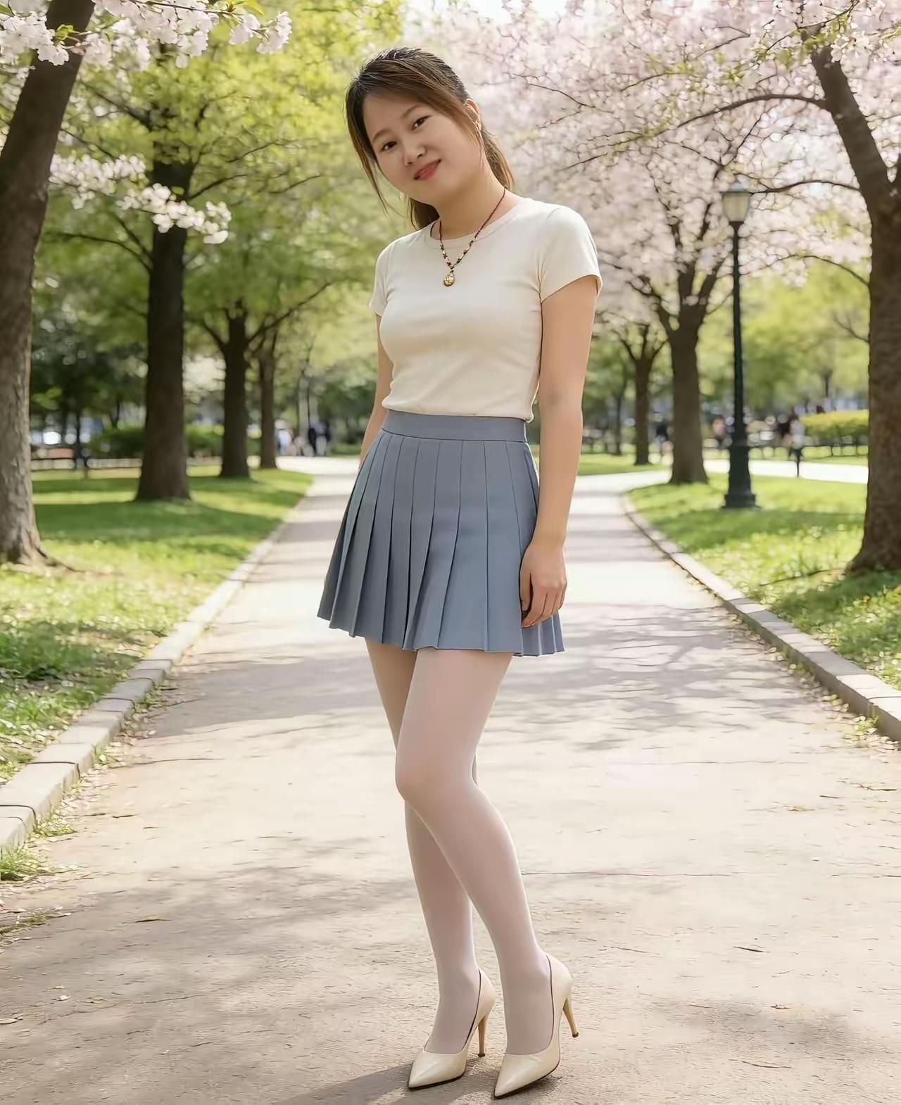 樱花树下，青春洋溢的少女，清新甜美，春日穿搭指南🌸💕女生如何穿搭看起来时尚更