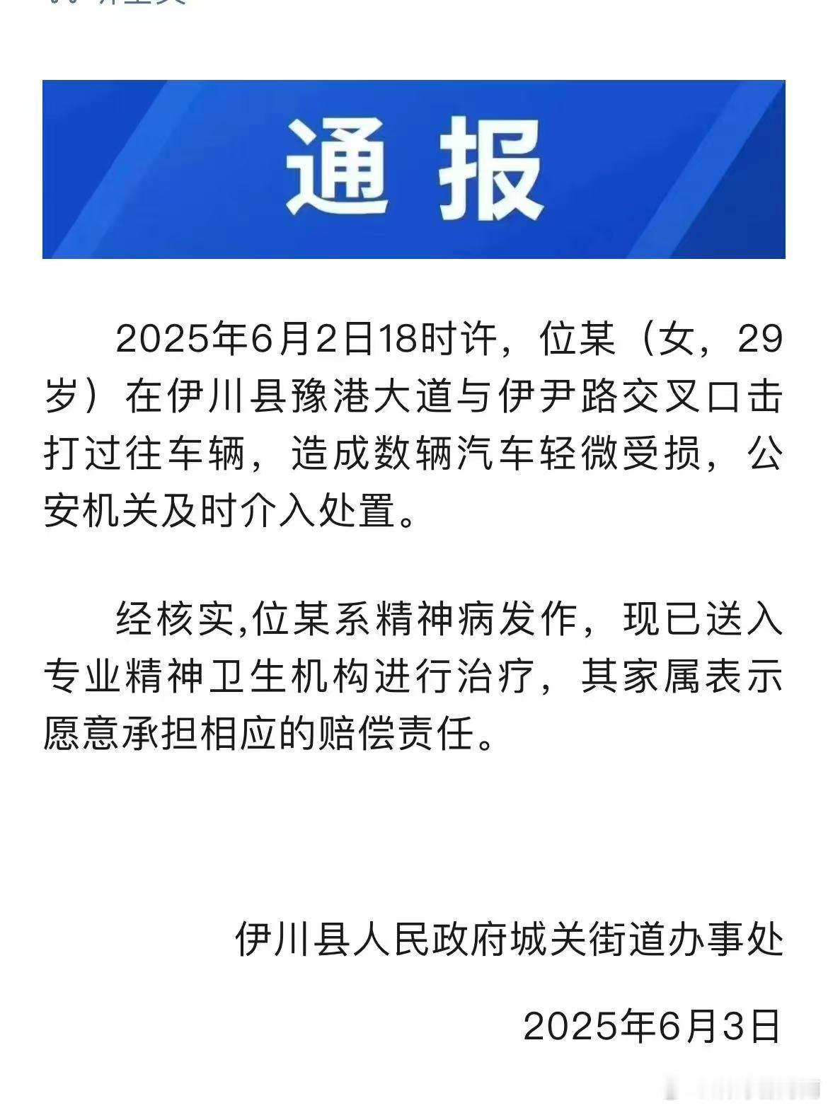 伊川通报“29岁女子当街打砸多辆汽车”事件！​​​