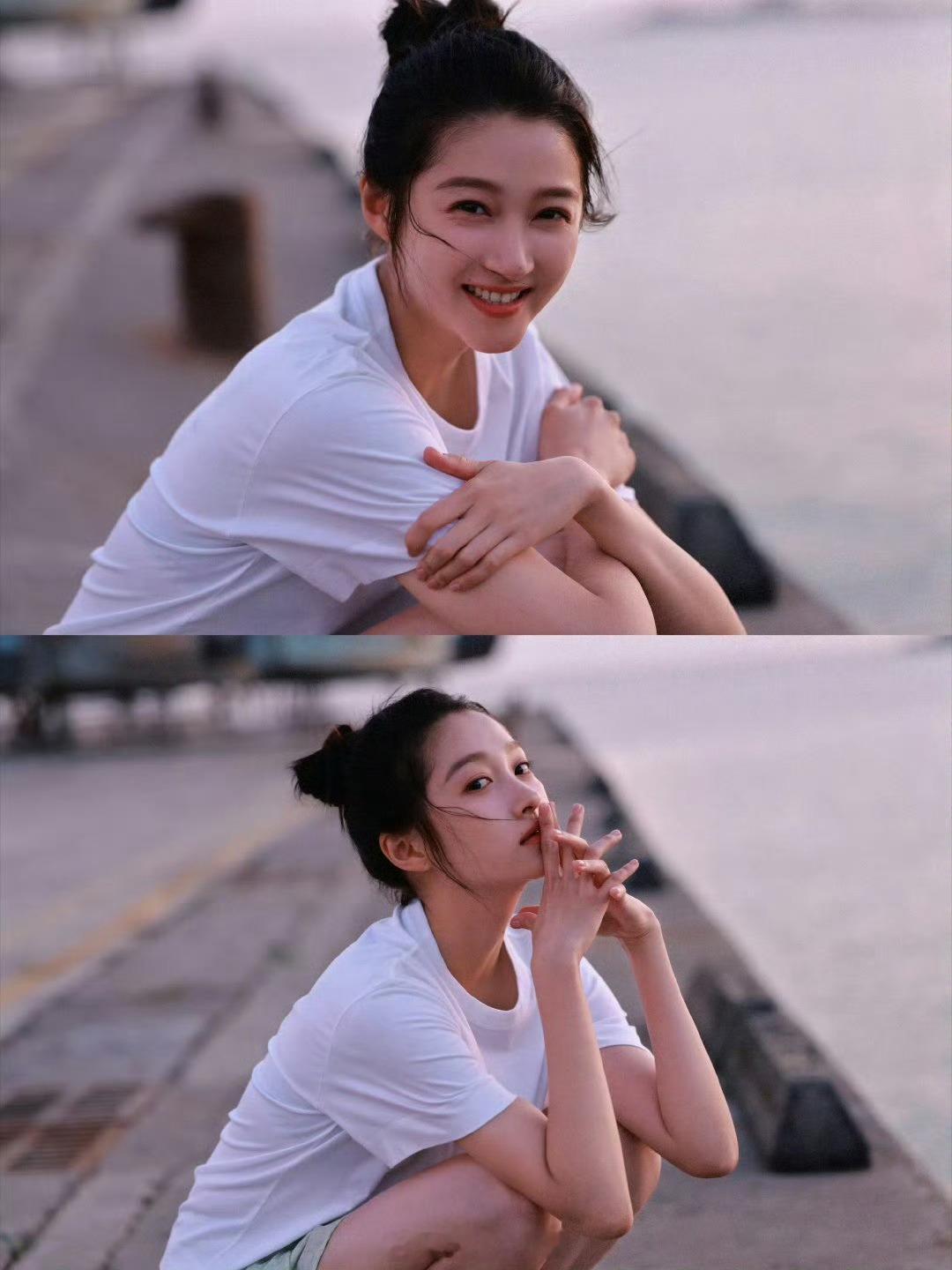 关晓彤发绝美夕阳分享的绝美夕阳🤩怎么有人穿简简单单的白T都这么好看！！！风景