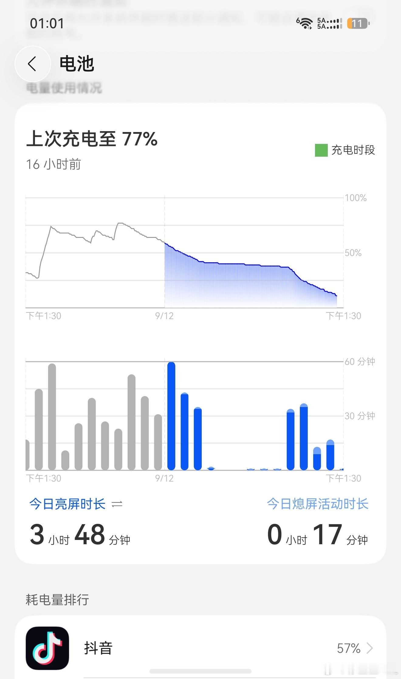 华为PuraXView的电池特别耐用。17个小时前充的电，只充到77%。现在