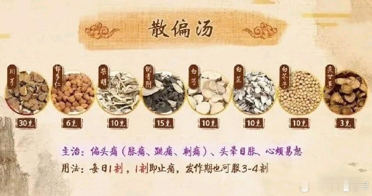 加味散偏汤是在传统散偏汤基础上进行加减化裁的中药方剂，主要用于治疗偏头痛，尤其适