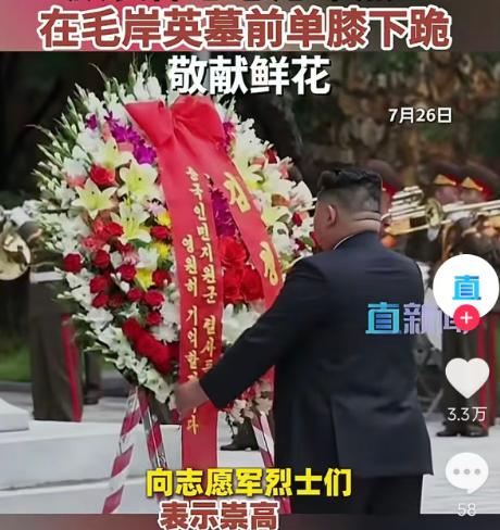 感动！7月26日报道，金正恩参谒中国人民志愿军烈士陵园，他在毛岸英的墓前单膝跪地