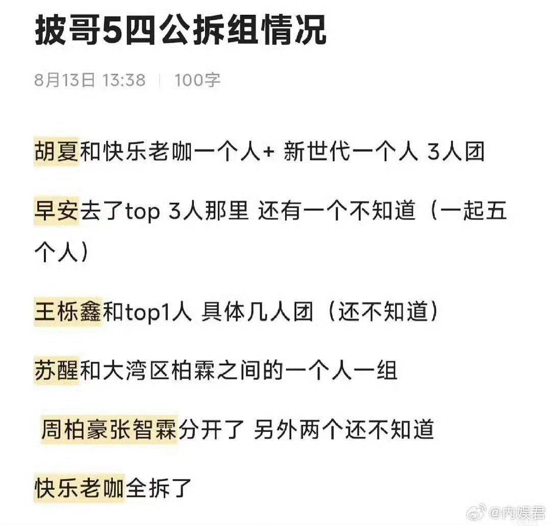 曝披荆斩棘5四公分组TOP披荆斩棘5四公分组​​​披荆斩棘四公朱志鑫张泽禹和