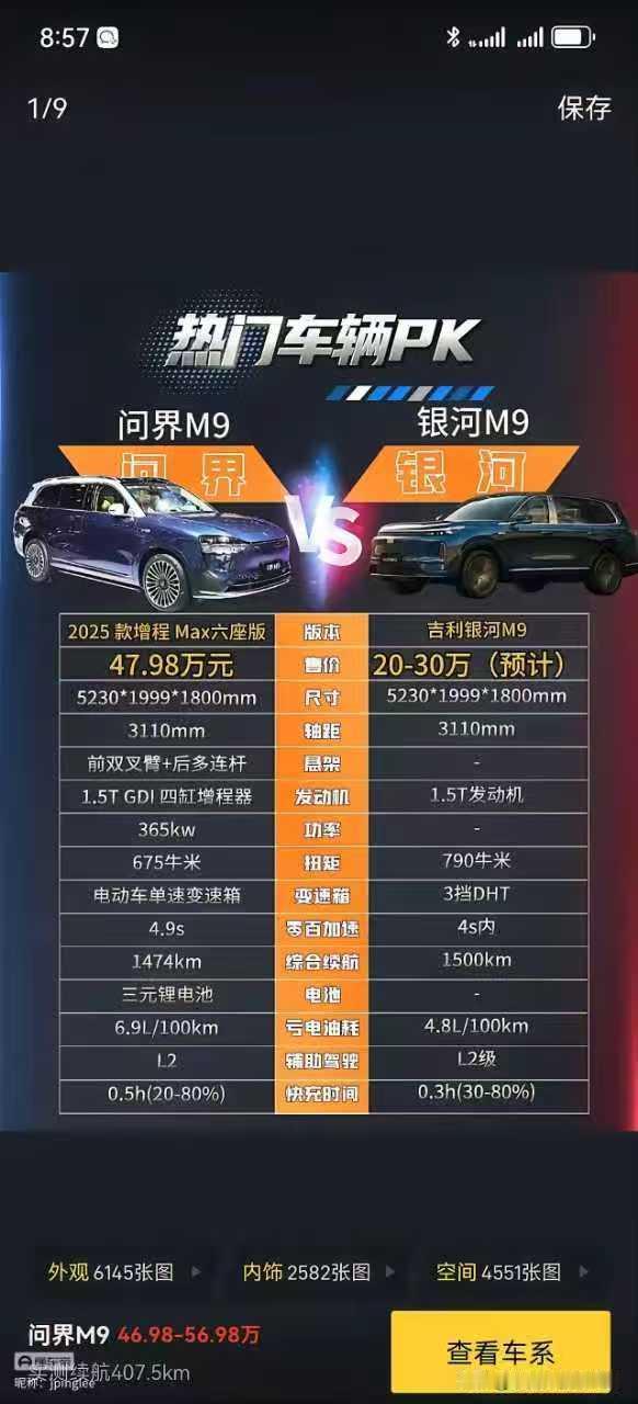 绝了，吉利银河m9和问界m9不仅名字是一样的，车身尺寸都是完全一样的！这才叫把复