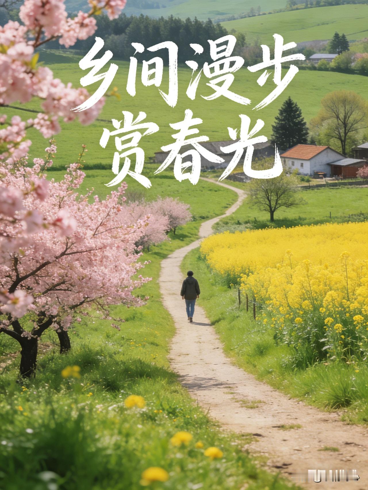 《随笔》乐韵诗心原创诗词:乡间漫步赏春光，又见满园油菜黄。蝶舞蜂飞忙采蜜，